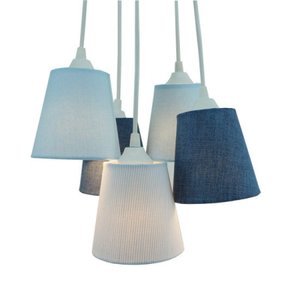 Lustre Pendente 5 Cúpulas Quarto de Menino Crie Casa Azul e Branco