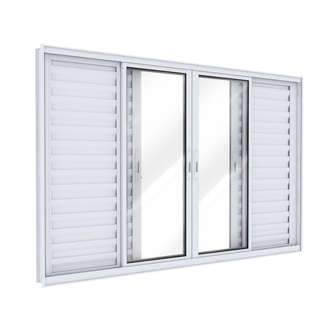 Janela Veneziana de Alumínio 4 Folhas Móveis e 2 Folhas Fixas 100x150cm Lucasa Ideale Branco