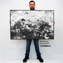 Ver imagem 2 de Quadro Decorativo Caixa Alta com Vidro Abstrato Preto e Branco TaColado Moldura Preta 120 x 80cm