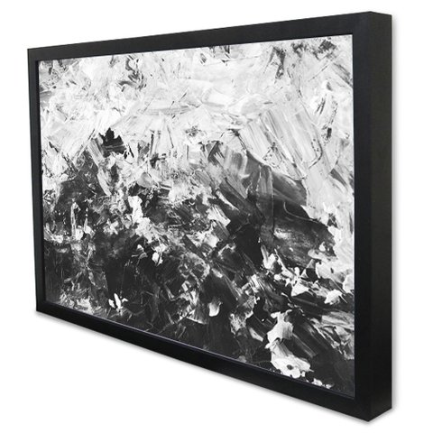 Quadro Decorativo Caixa Alta com Vidro Abstrato Preto e Branco TaColado Moldura Preta 120 x 80cm