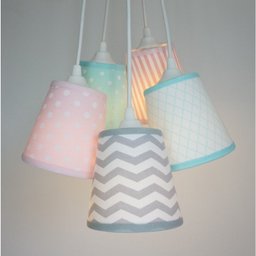 Lustre Pendente Bebê Chevron Crie Casa Cinza, Rosa e Verde Água - 4 Lustre Pendente Bebê Chevron Crie Casa Cinza, Rosa e Verde Água - 4