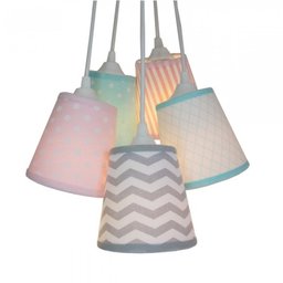 Lustre Pendente Bebê Chevron Crie Casa Cinza, Rosa e Verde Água - 1 Lustre Pendente Bebê Chevron Crie Casa Cinza, Rosa e Verde Água - 1