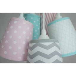 Lustre Pendente Bebê Chevron Crie Casa Cinza, Rosa e Verde Água - 3 Lustre Pendente Bebê Chevron Crie Casa Cinza, Rosa e Verde Água - 3