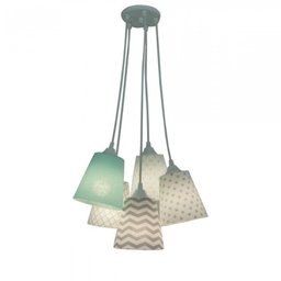 Lustre Pendente Cacho Quarto Bebê Crie Casa Cinza, Branco e Verde Água - 2