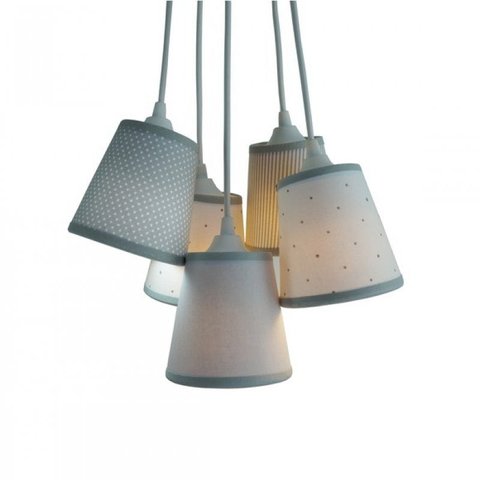 Lustre Pendente Cacho Quarto Bebê Cinza e Branco