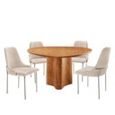 Ver imagem 2 de Sala de Jantar Mesa Selene com 4 Cadeiras Moderna Mobilia Linho Off/cinamomo Imbuia/prata