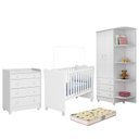 Ver imagem 1 de Dormitório Doce Sonho 2 Portas, Cômoda Trocador, Berço Branco com Rodízio e Colchão D18 - Qmovi
