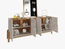 Ver imagem 4 de Aparador Buffet Sala 190cm Liz 4 Portas com Adega com Pés de Madeira Offwhite com Cedro - Rede Móvei