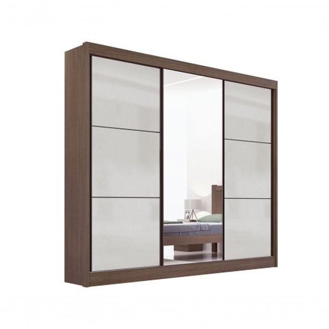 Guarda Roupa Cristal Casal 3 Portas 6 Gavetas com Pés D' Doro Castanho/off White