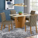 Ver imagem 1 de Conjunto Jantar Tampo Mdf Canto Reto Vidro 120 Cm 04 Cadeiras Andressa Henn Nature Off White Bege
