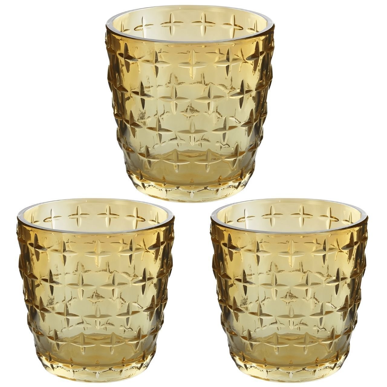 Kit com 3 Porta Vela Decorativo em Vidro Âmbar 7,5 X 7cm - 1