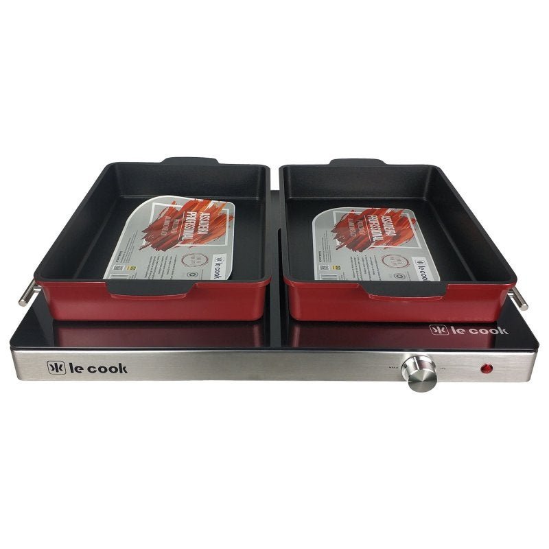Kit Rechaud Mesa Térmica Vidro Temperado e Assadeira Antiaderente Vermelha 2 Peças 33x23cm - Le Cook - 1