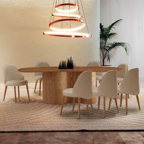 Mesa de Jantar Suiça 220cm Madeira Tampo Laminado Orgânico Veludo Bege / Imbuia Nat.