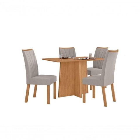 Conjunto Sala de Jantar Mesa Celebrare 120 4 Lugares Tampo MDF Amêndoa 120cm Móveis Lopas
