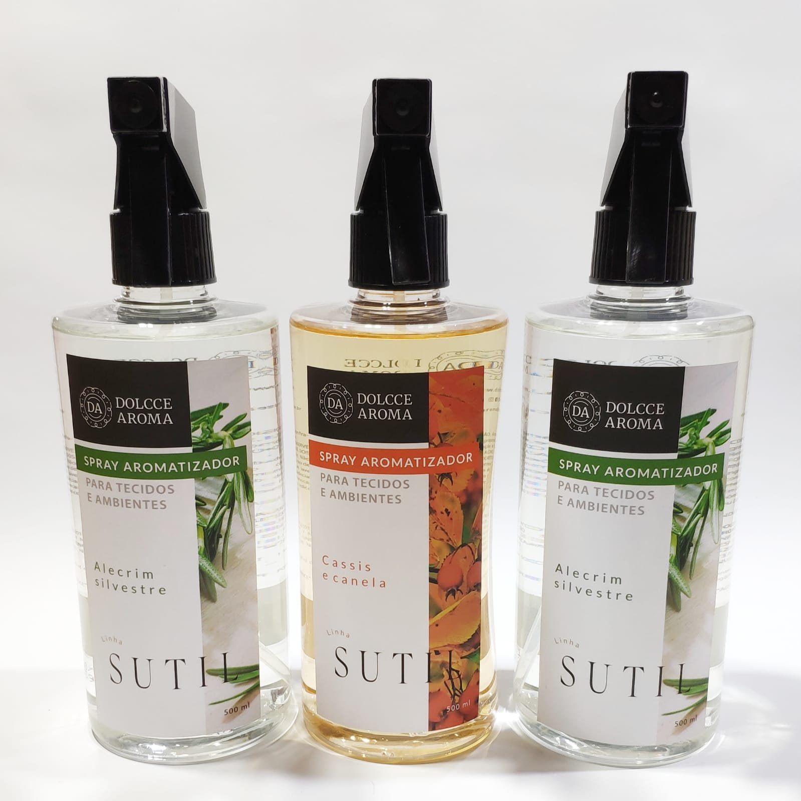 Kit 3 Água Perfumada de Tecidos Dolcce Aroma 500ml Alecrim e Cassis e Canela - 1