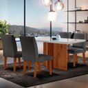 Ver imagem 1 de Sala de Jantar Mesa Olimpia 120 Tampo em Mdf Vidro Canto Reto com 4 Cadeiras Grecia