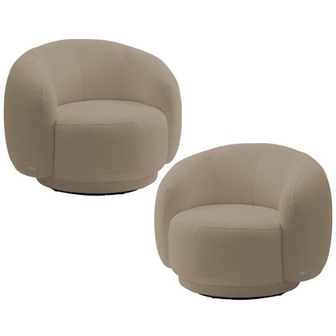 Kit 02 Poltronas Giratória Orgânica para Sala Living Elodie M05 Bouclê Bege - Lyam Decor