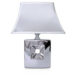 Abajur Oka 51cm Base Ceramica Cromada E27 Max 40W Cúpula Tecido Cromado - 1