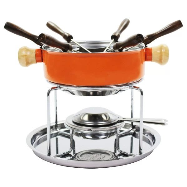 Conjunto Aparelho Para Fondue Aço Inox Colorido - Laranja