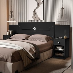 Cabeceira Lilian Box Casal Regulável Preto - 1 Cabeceira Lilian Box Casal Regulável Preto - 1