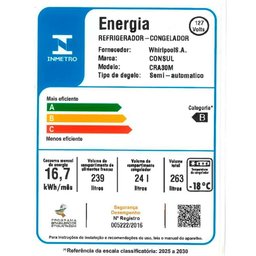 Geladeira Consul 263 Litros, 1 Porta, Degelo Seco - Cra30mb - 13