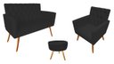 Ver imagem 1 de Kit Namoradeira + 1 Poltrona Decorativa Nina Capitonê + Puff Redondo Couro Preto Pés Madeira Mz Deco