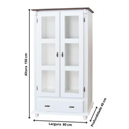 Cristaleira 2 Portas E 1 Gaveta Corrediça Telescopica - Branco Laca Com Tampo Castanho Envelhecido - 2