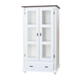 Cristaleira 2 Portas E 1 Gaveta Corrediça Telescopica - Branco Laca Com Tampo Castanho Envelhecido - 1