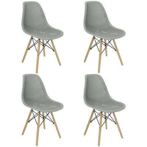 Kit 4 Cadeiras Colmeia Furadinha Heloisa Eloá Charles Eames Eiffel Base Madeira 