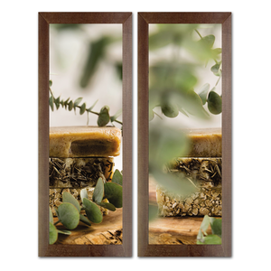 2 Quadros Decorativos Banheiro Social Lavabo Toalete Sabonete Tons de Verde 20x60cm