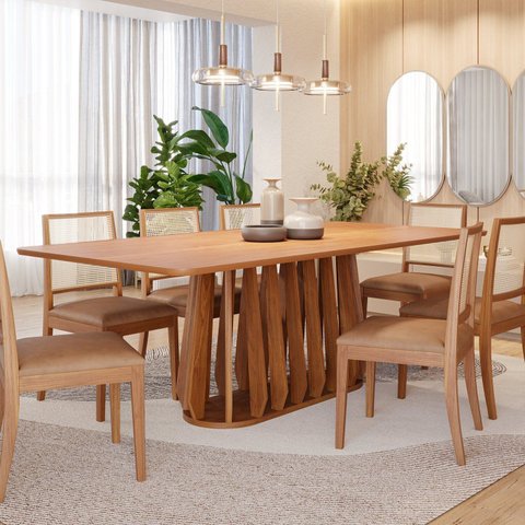 Conjunto para Sala de Jantar com 8 Cadeiras Pitanga Marrom/Cinamomo/Kaki