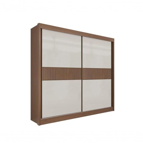 Guarda Roupa Casal Cancun Ripado 2 Portas 6 Gavetas sem Pés - D' Doro Castanho/off White/ripado