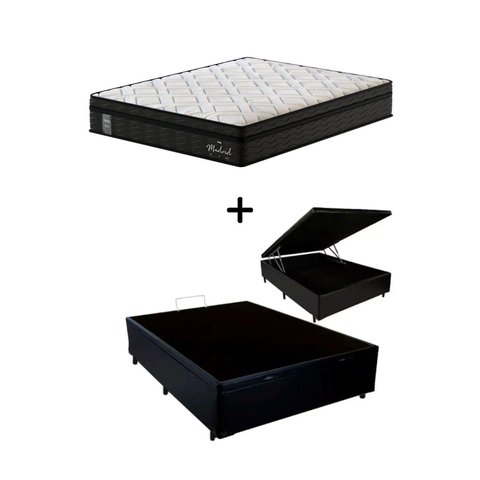 Cama Box C/ Baú Casal + Colchão de Molas Ensacadas Probel Madrid Pillow Euro Casal