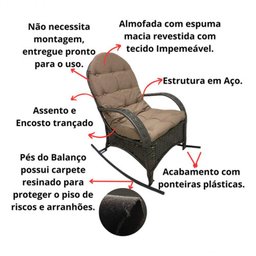 Cadeira Balanço Poltrona Descanso com Almofada Ergonômica Cinza - 4