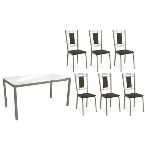 Conjunto: Mesa de Cozinha Reno C/ Tampo de Vidro 150cm e 4 Cadeiras Florença Niquel - Courano