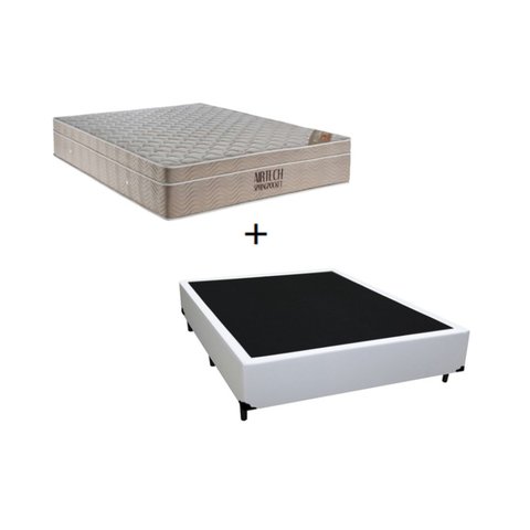 Cama Box Casal 138 Tecido Sintético Branco com Colchão Ortobom Airtech Spring Pocket D26 Bege 70x138