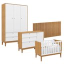 Ver imagem 1 de Quarto de Bebê Unique 3 Portas com Cômoda Sapateira e Painel Ripado Freijó Branco Soft Eco Wood - Ma