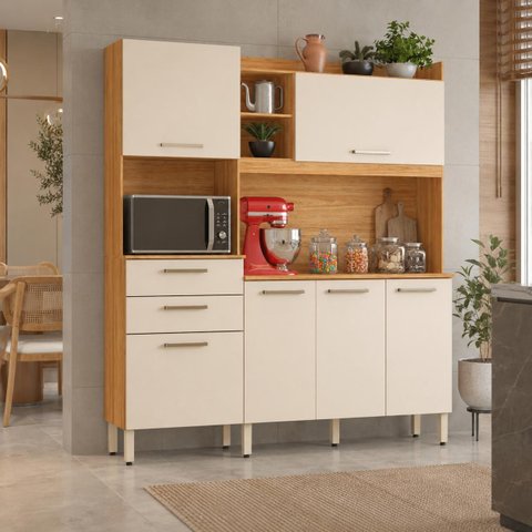 Cozinha Compacta 6 Portas 2 Gavetas Select Cinamomo / Off White Demobile