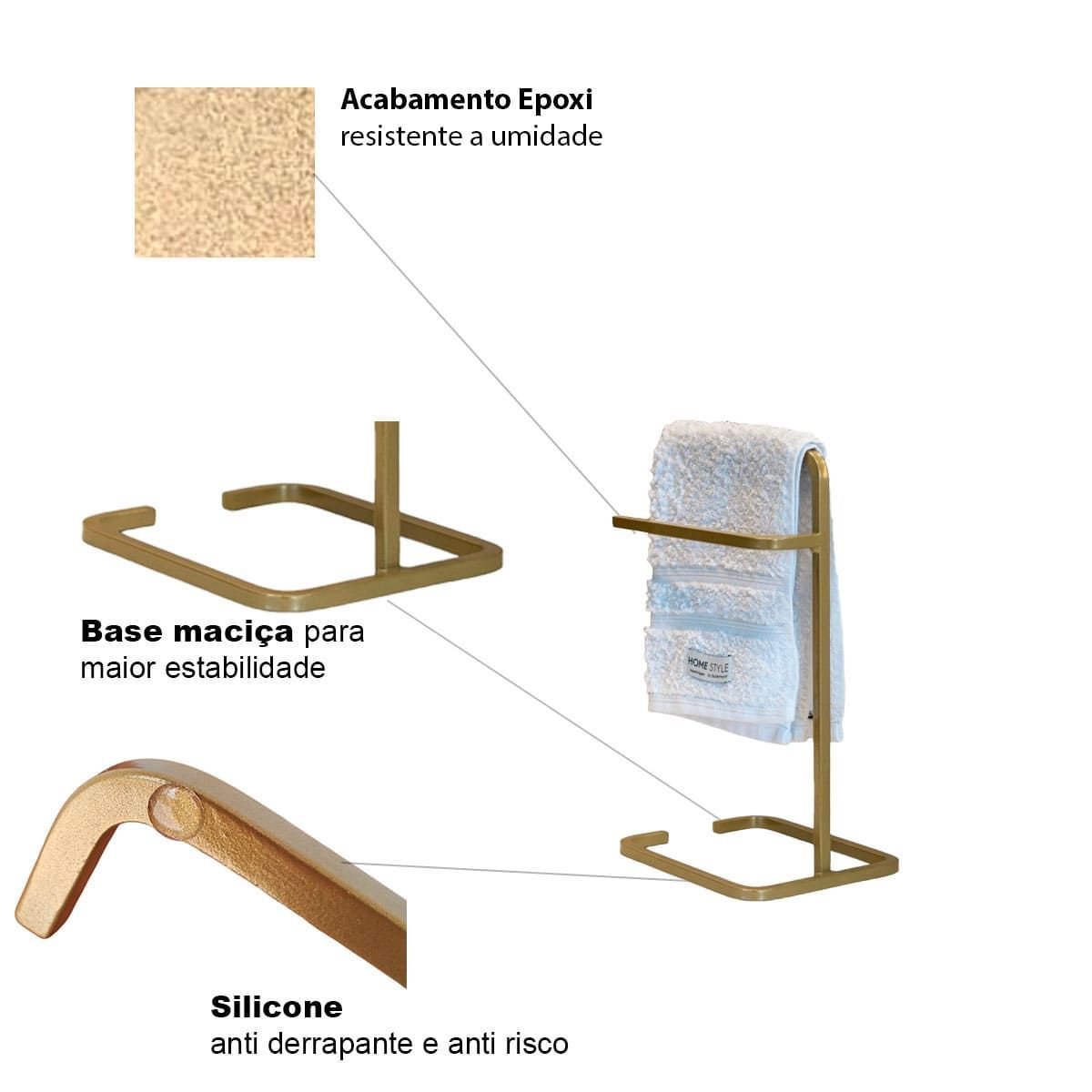 Kit Lixeira Branca com Dourado Porta Papel e Porta Toalha Dourada - Edecasamovies - 12