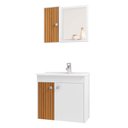 Ver imagem 2 de Kit Banheiro Gabinete 56cm Pia e Armário Com Espelho Munique Branco/Ripado - Bechara