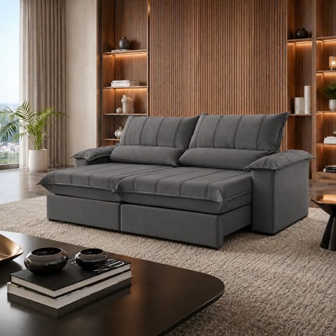 Sofá Genova Retrátil e Reclinável 280cm - Cinza