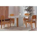 Ver imagem 1 de Conjunto: Mesa de Cozinha Pietá C/ Tampo Madeirado C/ Vidro Canto Curvo 120x80cm e 4 Cadeiras