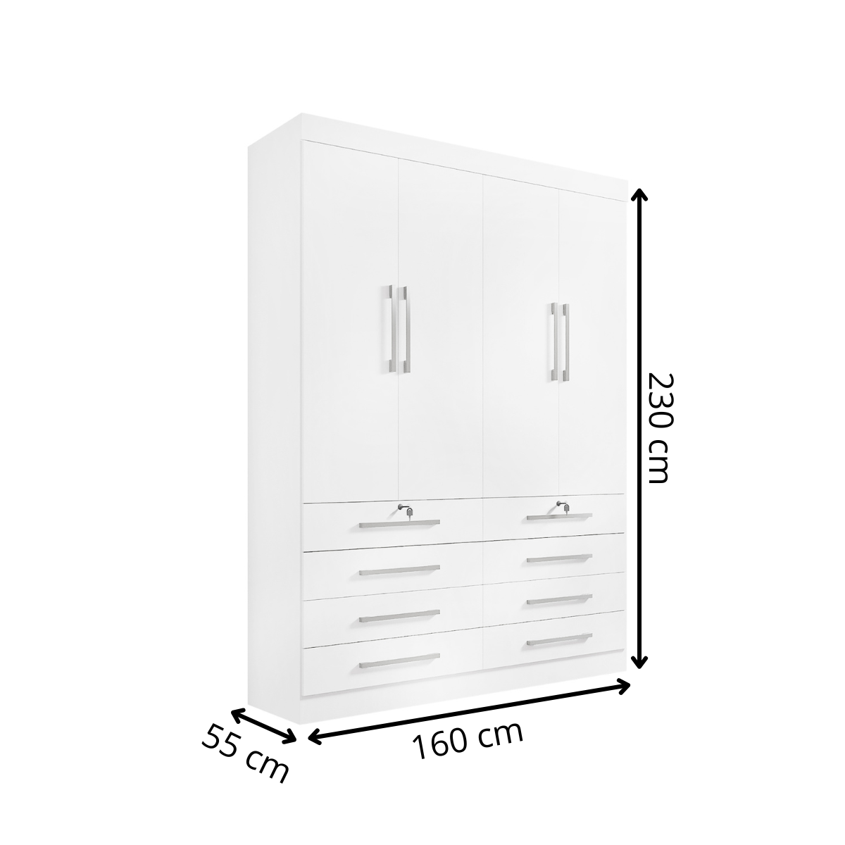 Guarda Roupa Solteiro 4 Portas 8 Gavetas Mônaco D'Doro Branco - 2