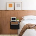 Ver imagem 5 de Mesa de Cabeceira Criado Preto 30cm Estilo Suspensa com Gaveta Inferior e Nicho para Quarto