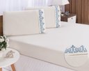 Ver imagem 1 de Jogo lençol quarto casal queen bordado 3peças Palha com Azul