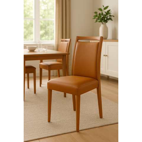 Kit 4 Cadeiras de Jantar Estofadas Jade Couro Pu Caramelo Base Madeira Maciça Mel