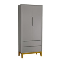Jogo de Quarto Infantil Classic Guarda Roupa 2 Portas e Cômoda 6 Gavetas Cinza Fosco com Pés Amadeir - 2