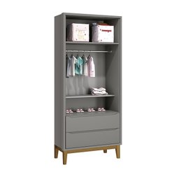 Jogo de Quarto Infantil Classic Guarda Roupa 2 Portas e Cômoda 6 Gavetas Cinza Fosco com Pés Amadeir - 3