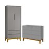 Jogo de Quarto Infantil Classic Guarda Roupa 2 Portas e Cômoda 6 Gavetas Cinza Fosco com Pés Amadeir - 1