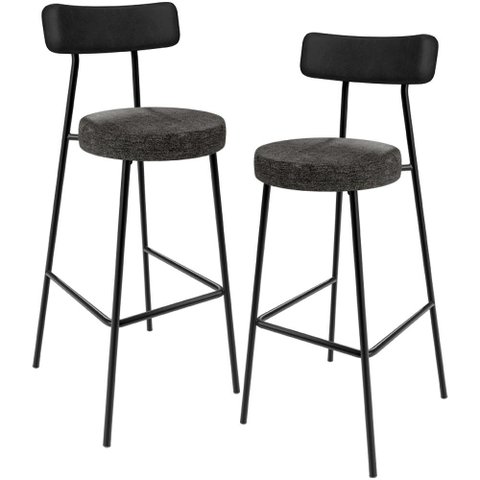 Kit 02 Banquetas Alta Bar Cozinha Sala De Jantar Milão L02 Couríssimo Preto Linho Chumbo - Lyam
